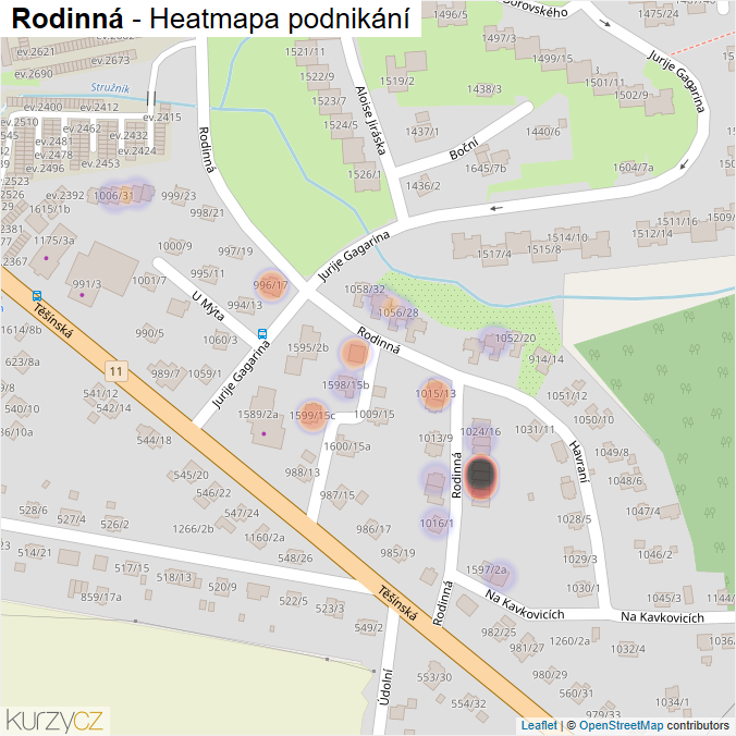 Mapa Rodinná - Firmy v ulici.