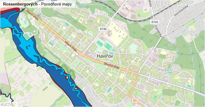 Rossenbergových - záplavové mapy stoleté vody