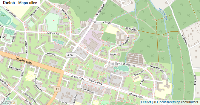 Rušná - mapa ulice
