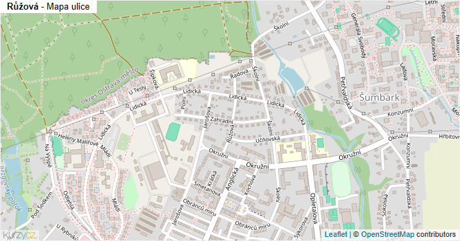Růžová - mapa ulice