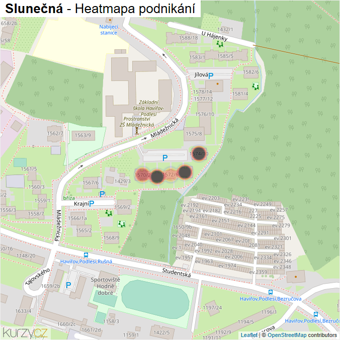 Mapa Slunečná - Firmy v ulici.