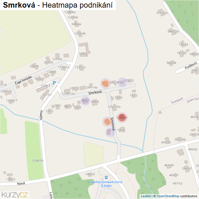 Mapa Smrková - Firmy v ulici.