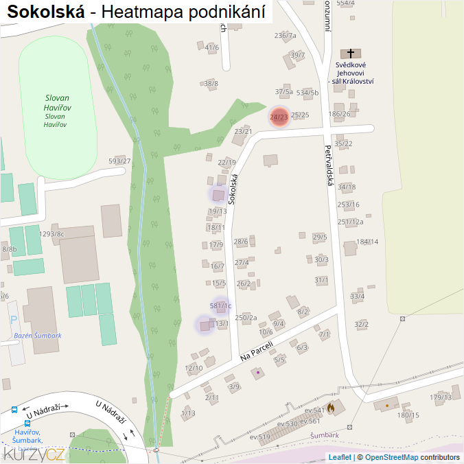 Mapa Sokolská - Firmy v ulici.