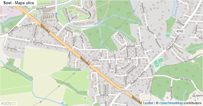 Soví - mapa ulice