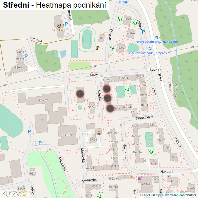 Mapa Střední - Firmy v ulici.
