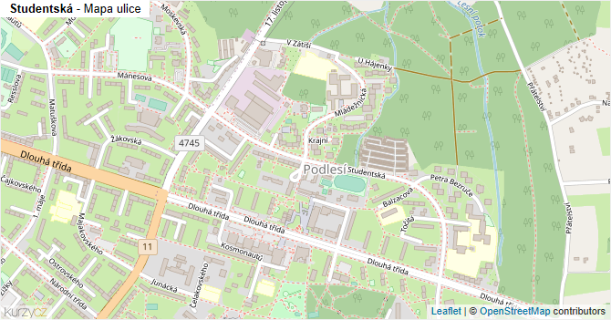 Studentská - mapa ulice