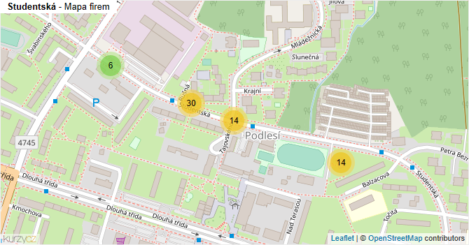 Studentská - mapa firem