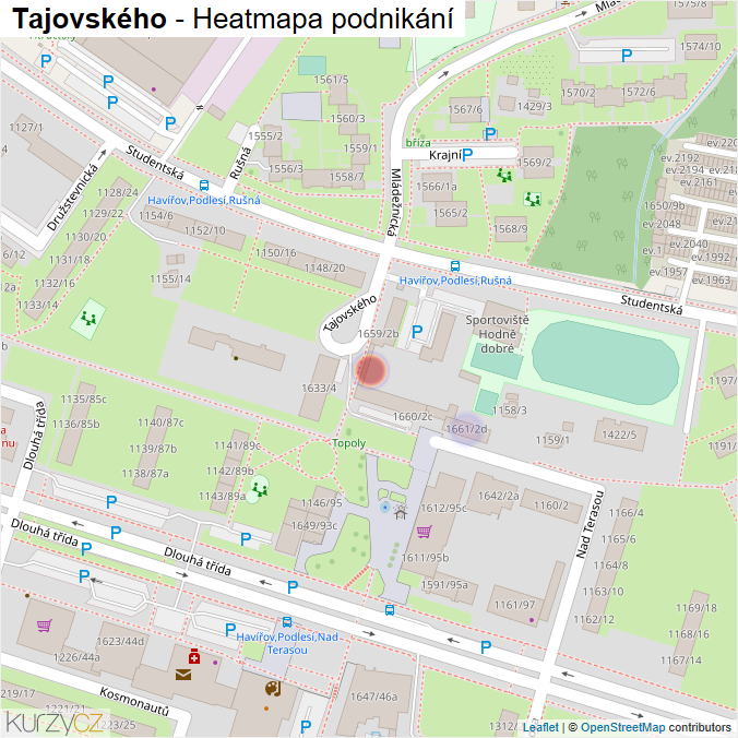 Mapa Tajovského - Firmy v ulici.