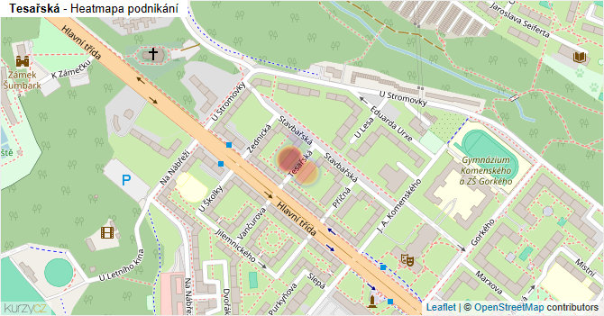 Tesařská - mapa podnikání