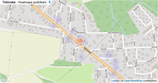 Těšínská - mapa podnikání