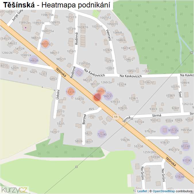 Mapa Těšínská - Firmy v ulici.