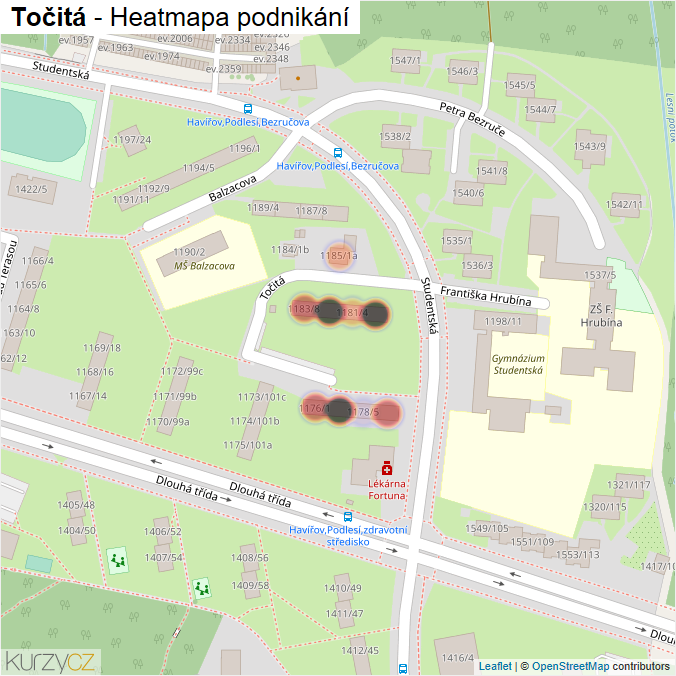 Mapa Točitá - Firmy v ulici.