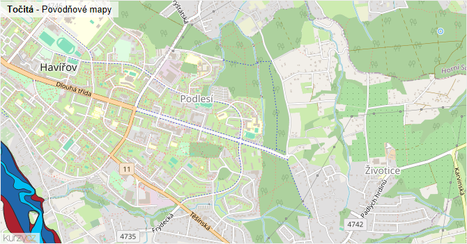 Točitá - záplavové mapy stoleté vody