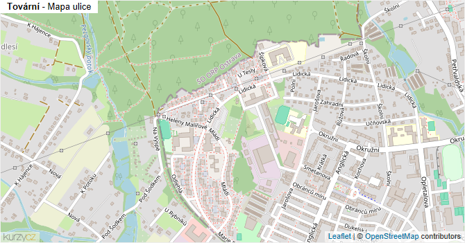 Tovární - mapa ulice