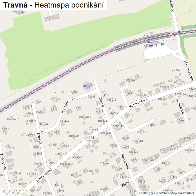 Mapa Travná - Firmy v ulici.