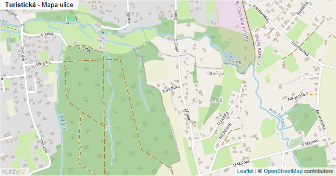 Turistická - mapa ulice