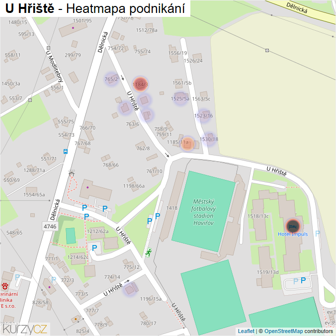 Mapa U Hřiště - Firmy v ulici.