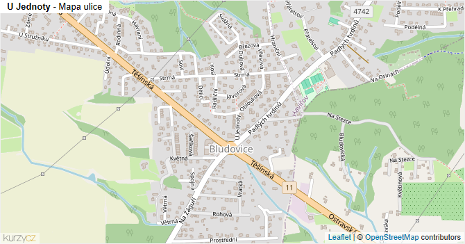 U Jednoty - mapa ulice