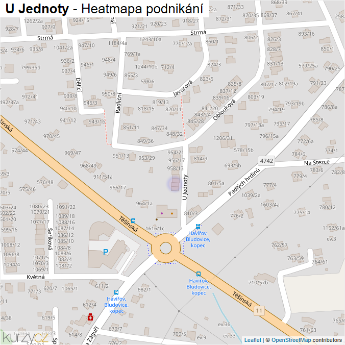 Mapa U Jednoty - Firmy v ulici.