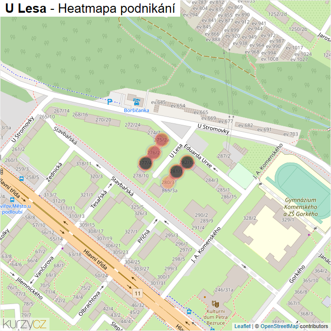 Mapa U Lesa - Firmy v ulici.
