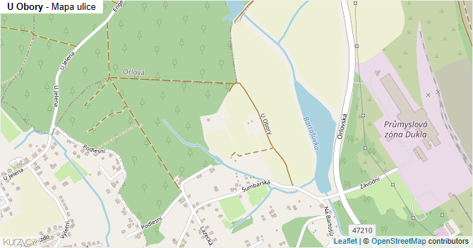U Obory - mapa ulice