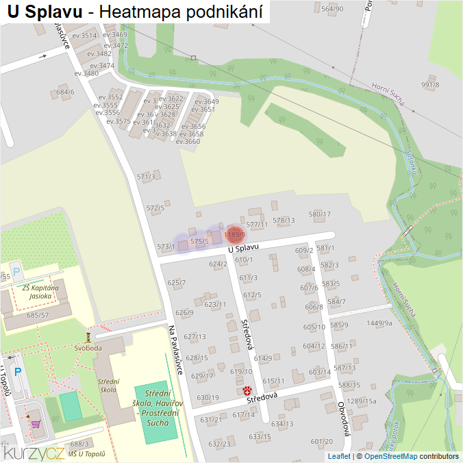 Mapa U Splavu - Firmy v ulici.