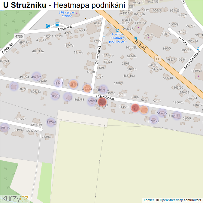 Mapa U Stružníku - Firmy v ulici.