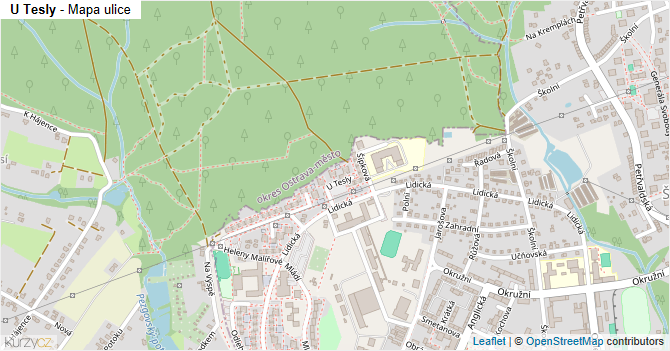 U Tesly - mapa ulice
