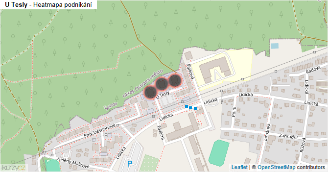 U Tesly - mapa podnikání