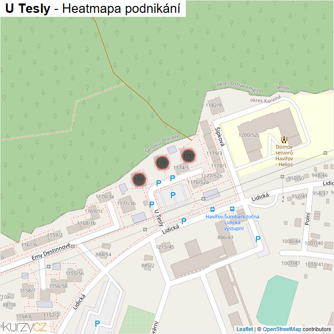 Mapa U Tesly - Firmy v ulici.