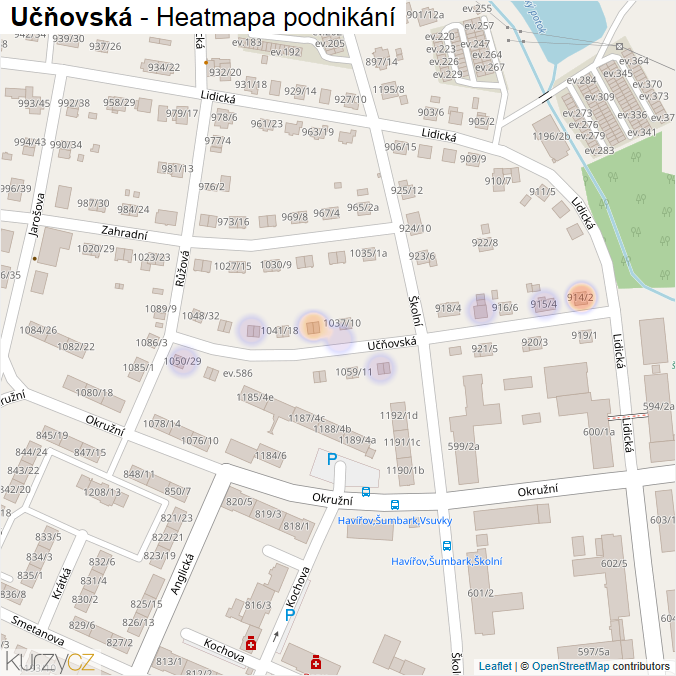 Mapa Učňovská - Firmy v ulici.