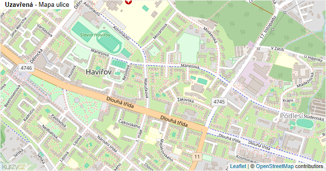 Uzavřená - mapa ulice