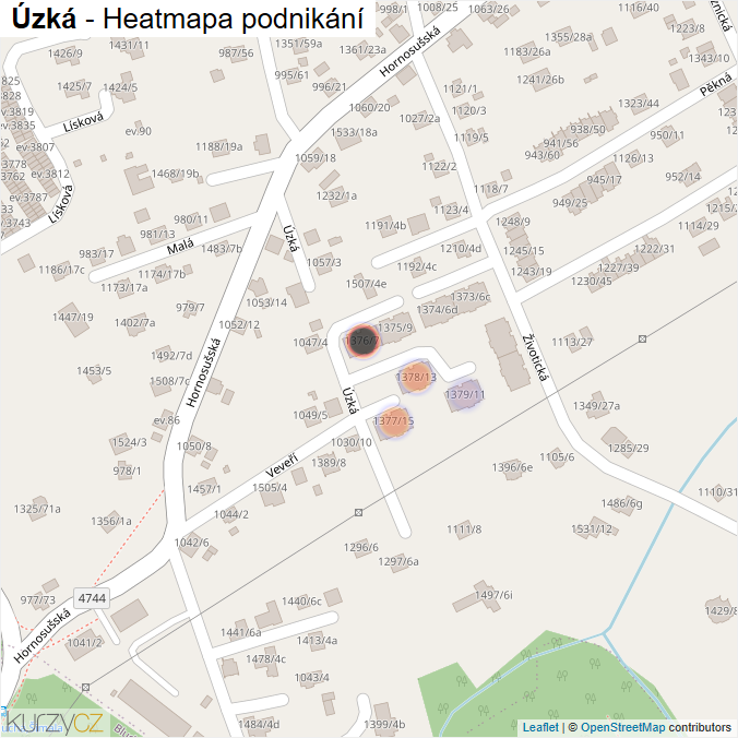 Mapa Úzká - Firmy v ulici.