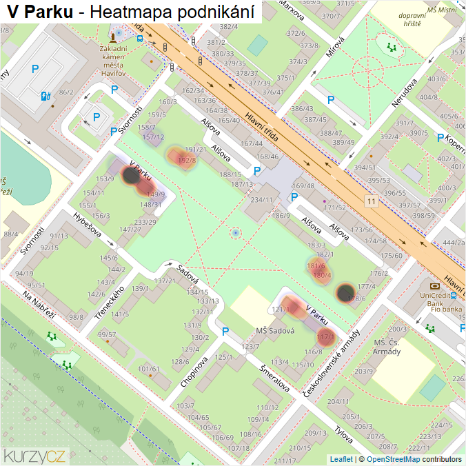 Mapa V Parku - Firmy v ulici.