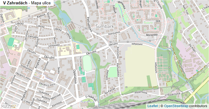 V Zahradách - mapa ulice