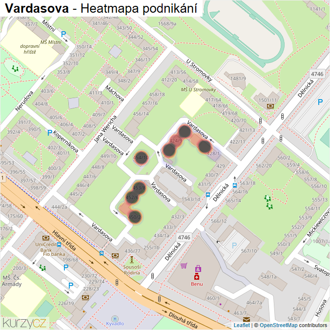 Mapa Vardasova - Firmy v ulici.