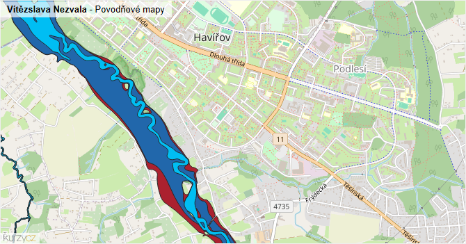 Vítězslava Nezvala - záplavové mapy stoleté vody