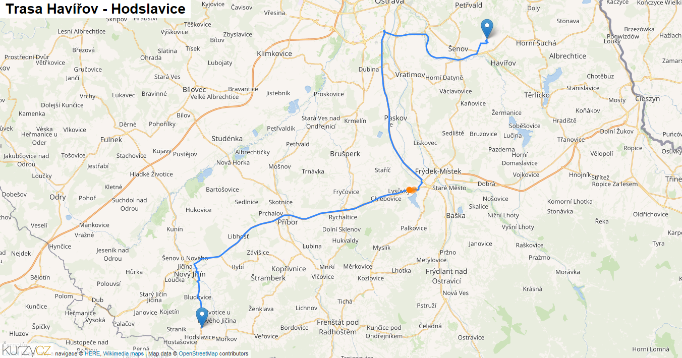 Havířov-Hodslavice, mapa trasy