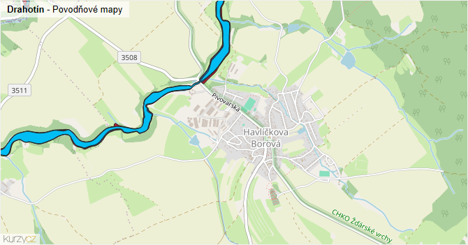 Drahotín - záplavové mapy stoleté vody