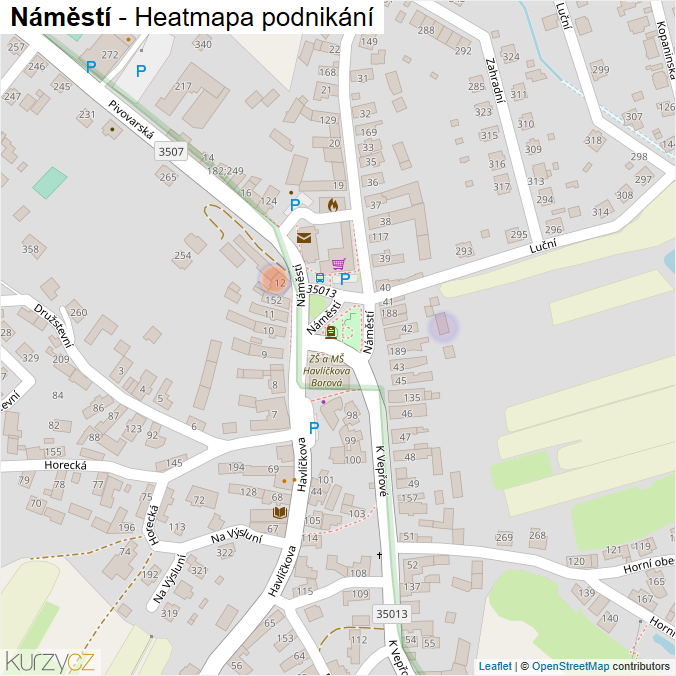 Mapa Náměstí - Firmy v ulici.