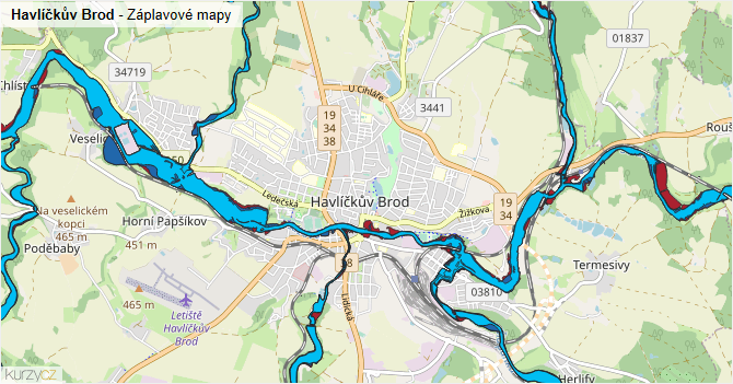 Havlíčkův Brod - záplavové mapy stoleté vody