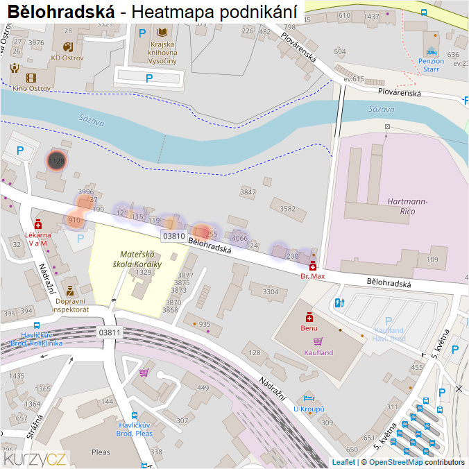 Mapa Bělohradská - Firmy v ulici.