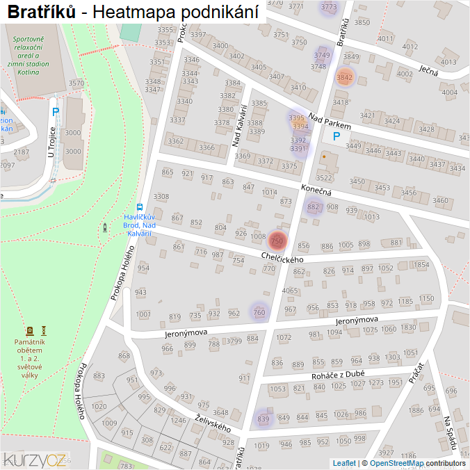 Mapa Bratříků - Firmy v ulici.