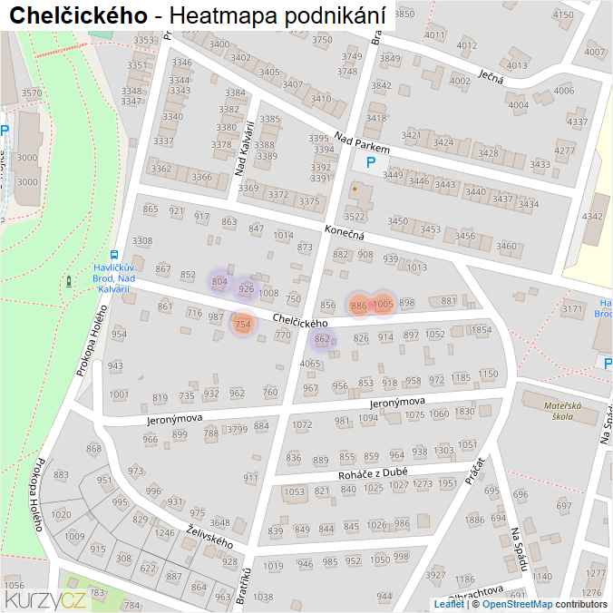 Mapa Chelčického - Firmy v ulici.