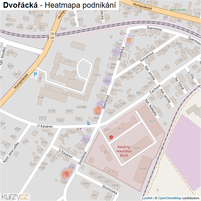 Mapa Dvořácká - Firmy v ulici.
