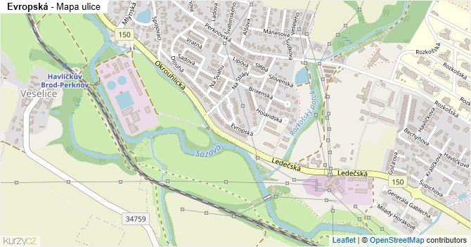 Evropská - mapa ulice