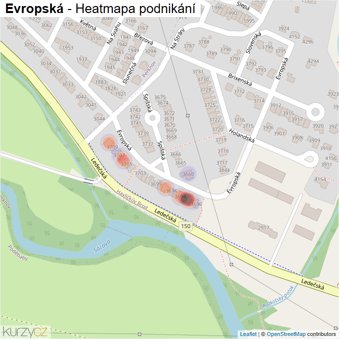 Mapa Evropská - Firmy v ulici.