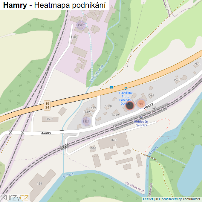 Mapa Hamry - Firmy v ulici.
