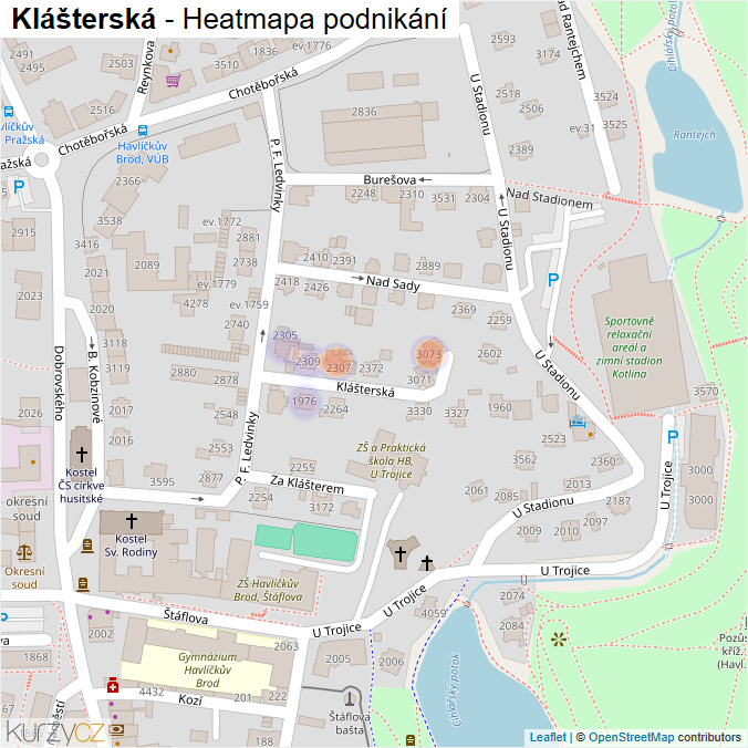 Mapa Klášterská - Firmy v ulici.