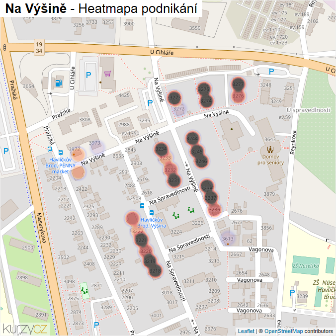 Mapa Na Výšině - Firmy v ulici.